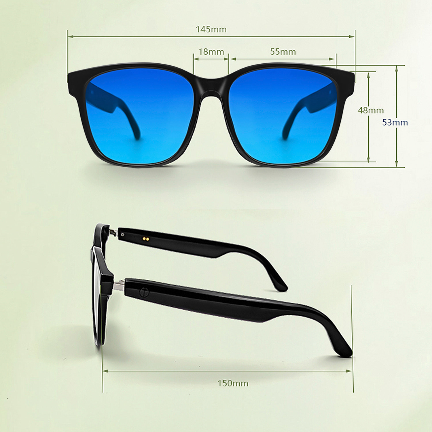 Gafas inteligentes GS08, llamada bluetooth, asistente de voz, control remoto de la cámara.