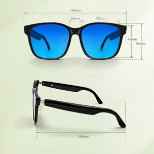 Gafas inteligentes GS08, llamada bluetooth, asistente de voz, control remoto de la cámara.