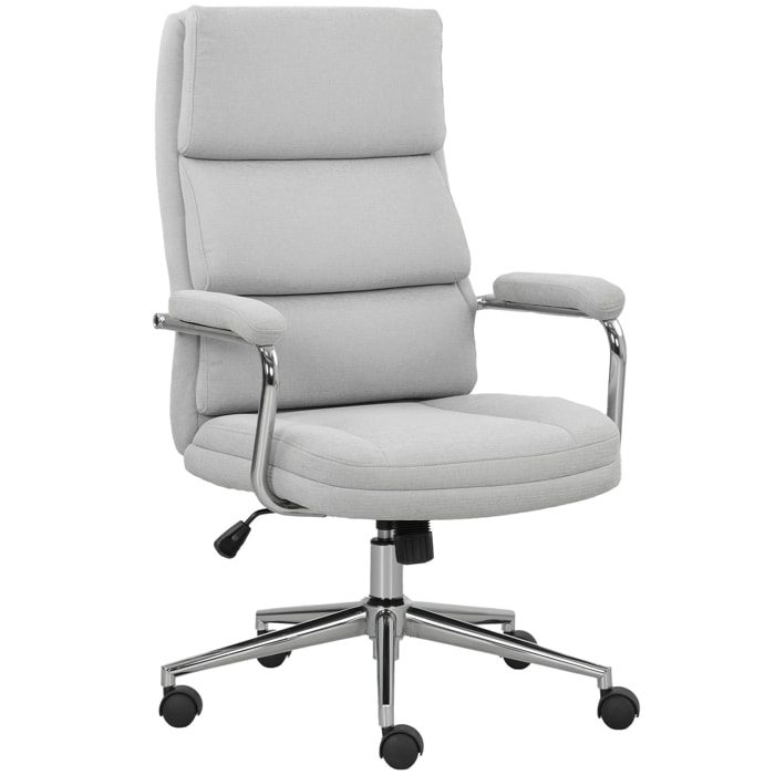 Fauteuil de bureau manager design accoudoirs rembourrés acier chromé tissu toucher lin gris clair