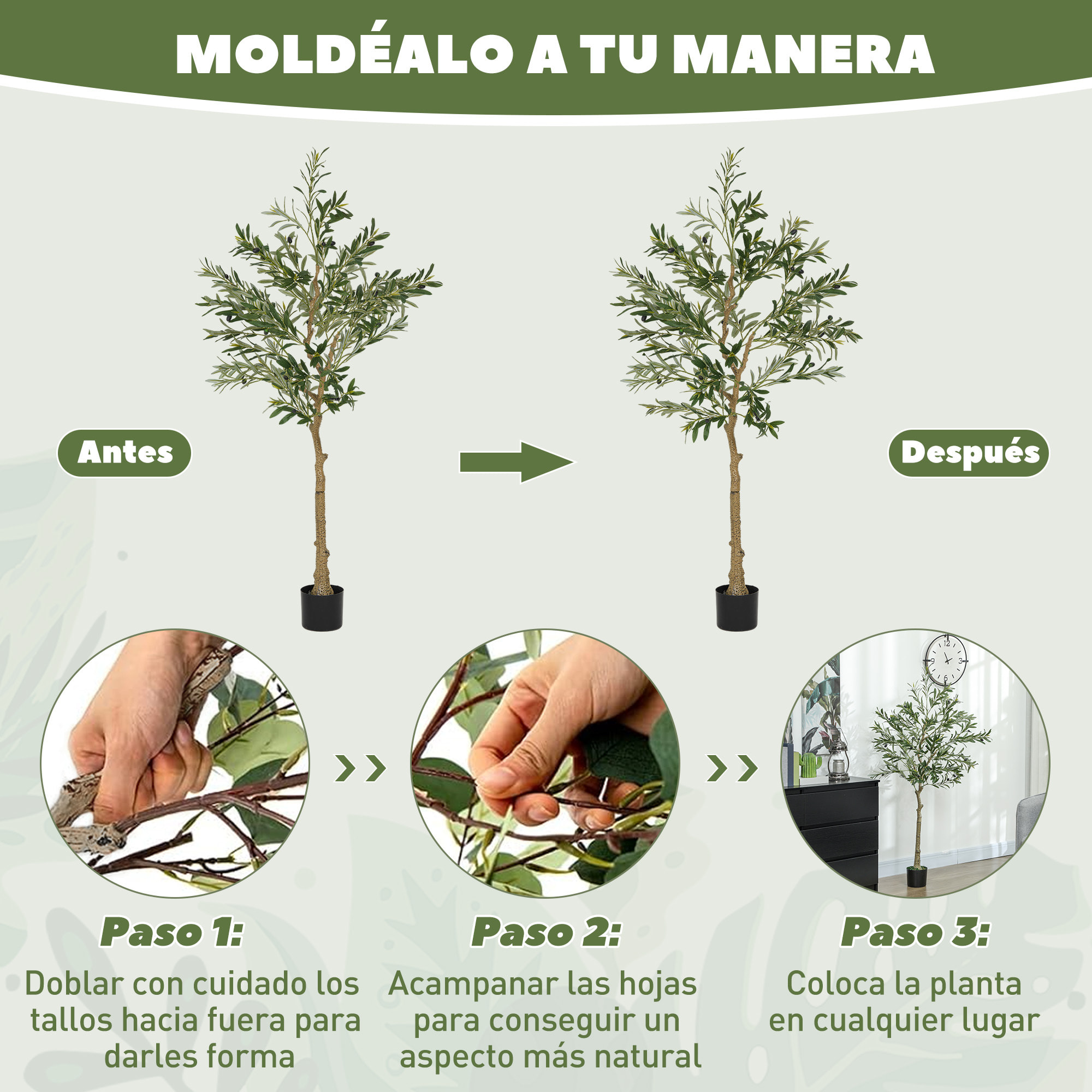 Planta Artificial Decorativa Grande 150 cm Olivo Artificial Árbol Sintético de Interior con 32 Aceitunas Decoración para Hogar Oficina Balcón Dormitorio Verde