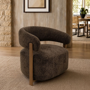 Fauteuil arrondi en tissu chenille effet fourrure cacao NOUBIA