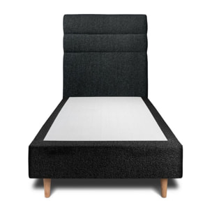 Lit avec tête de lit bandes horizontales bouclette et sommier tapissier Ep20