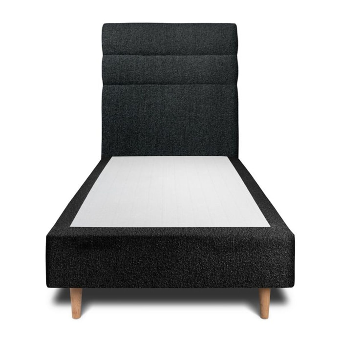 Lit avec tête de lit bandes horizontales bouclette et sommier tapissier Ep20