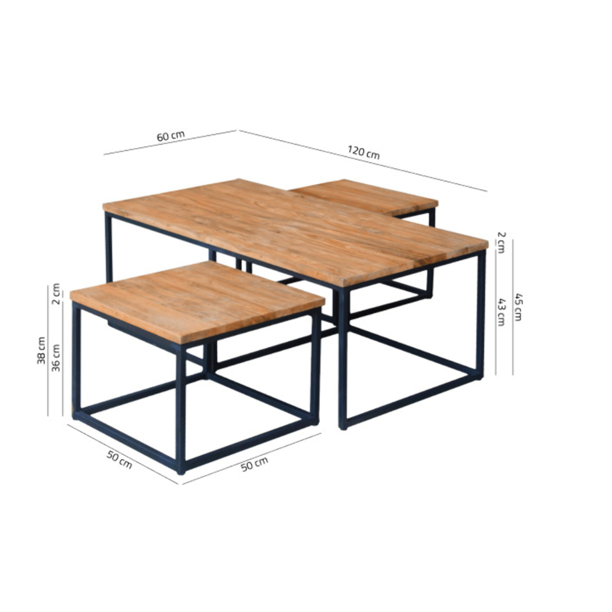 Tables gigognes basses rectangles et carrées en bois de teck - VERONA