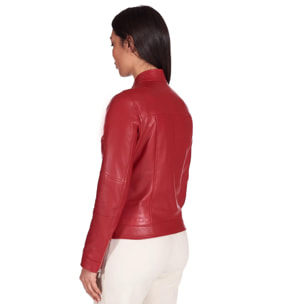 Giacca biker in pelle rossa nappa effetto liscio