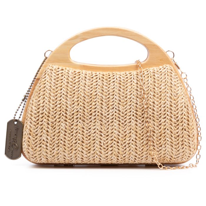 FIRENZE ARTEGIANI Bella Borsa a tracolla Donna. Realizzata in legno naturale e carta con disegno intrecciato. Prodotto in Cina Colore: Beige Chiaro