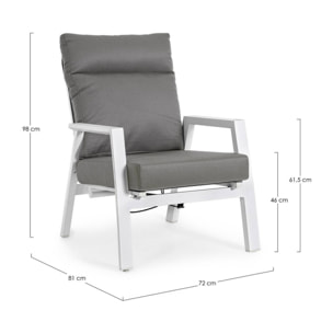 Set 2 poltrone reclinabili da giardino OVIEDO con cuscini grigi e struttura in alluminio bianco