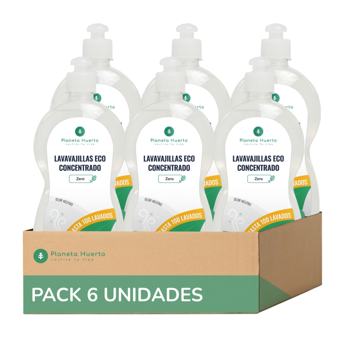 Planeta Huerto | Pack 6x Lavavajillas Manual Hipoalergénico Sin Perfume ECO Planeta Huerto 750 ml - Limpieza Ecológica y Suave para Utensilios de Cocina Sensibles y Piel Delicada