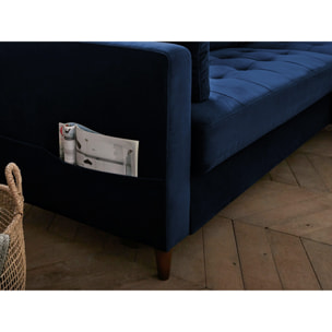 Anna - canapé d'angle droit - 4 places - convertible avec coffre - en velours - Bleu nuit