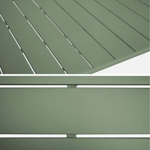 Table de jardin pliante métal 6 places. vert. Amelia. 140x80cm. traitement antirouille. lattes et bords arrondis