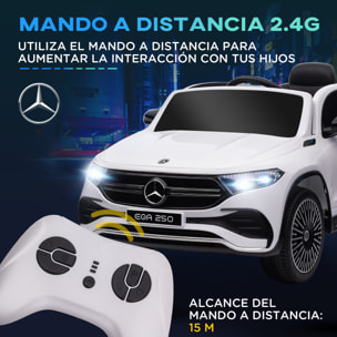 Coche Eléctrico para Niños Mercedes-Benz EQA Coche de Batería 12V con Control Remoto Música Bocina Velocidad 3-8 km/h para Niños de 3-8 Años 111,5x69x52,5 cm Blanco