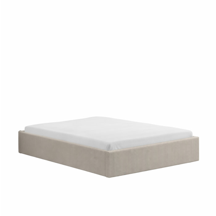 ABATE Lit avec coffre de rangement 140x190cm velours côtelé beige