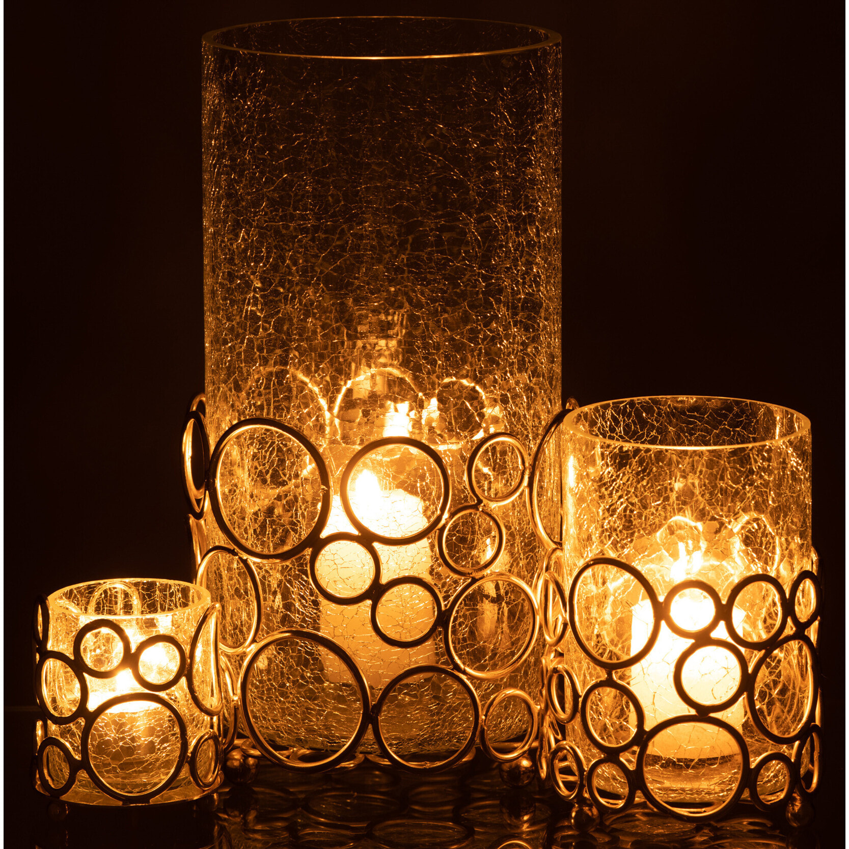 J-Line photophore Kyev - verre/acier - transparent/or - large
