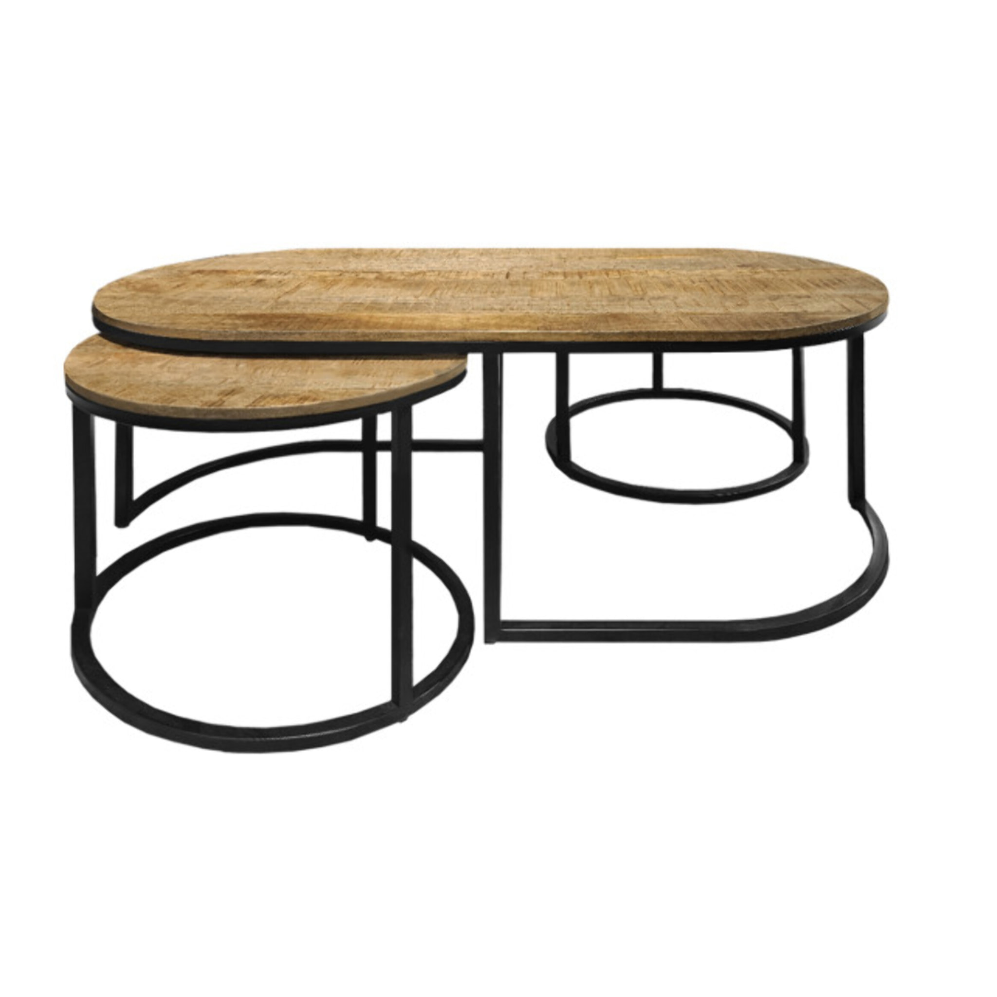 Tables basses gigogne ronde en bois massif de manguier et métal noir - HAFO