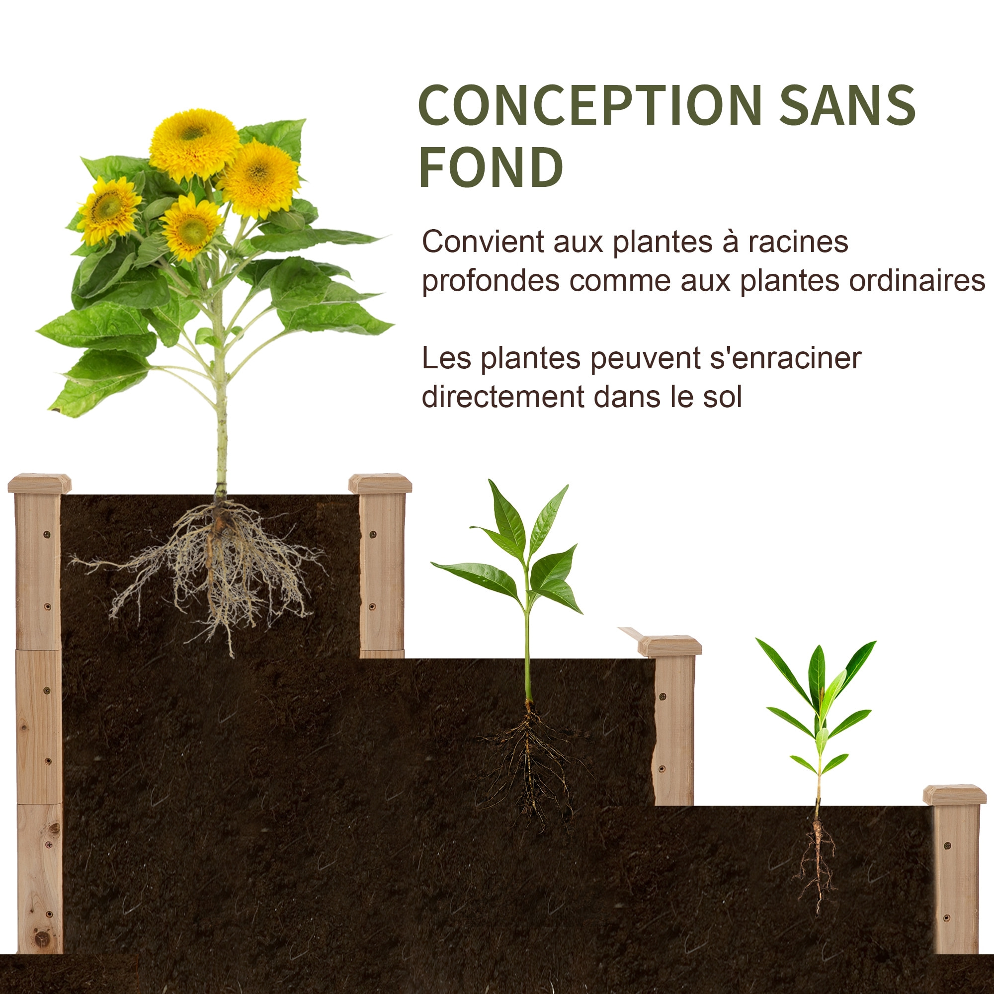 Carré potager bois en escalier 3 niveaux dim. 120 x 120 x 56 cm