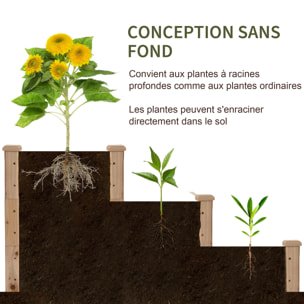 Carré potager bois en escalier 3 niveaux dim. 120 x 120 x 56 cm