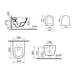 SENTO Cuvette RIM-EX (sans bride) et abattant ultra-fin avec frein de chute (7748B003-0075 + 120-003R009)