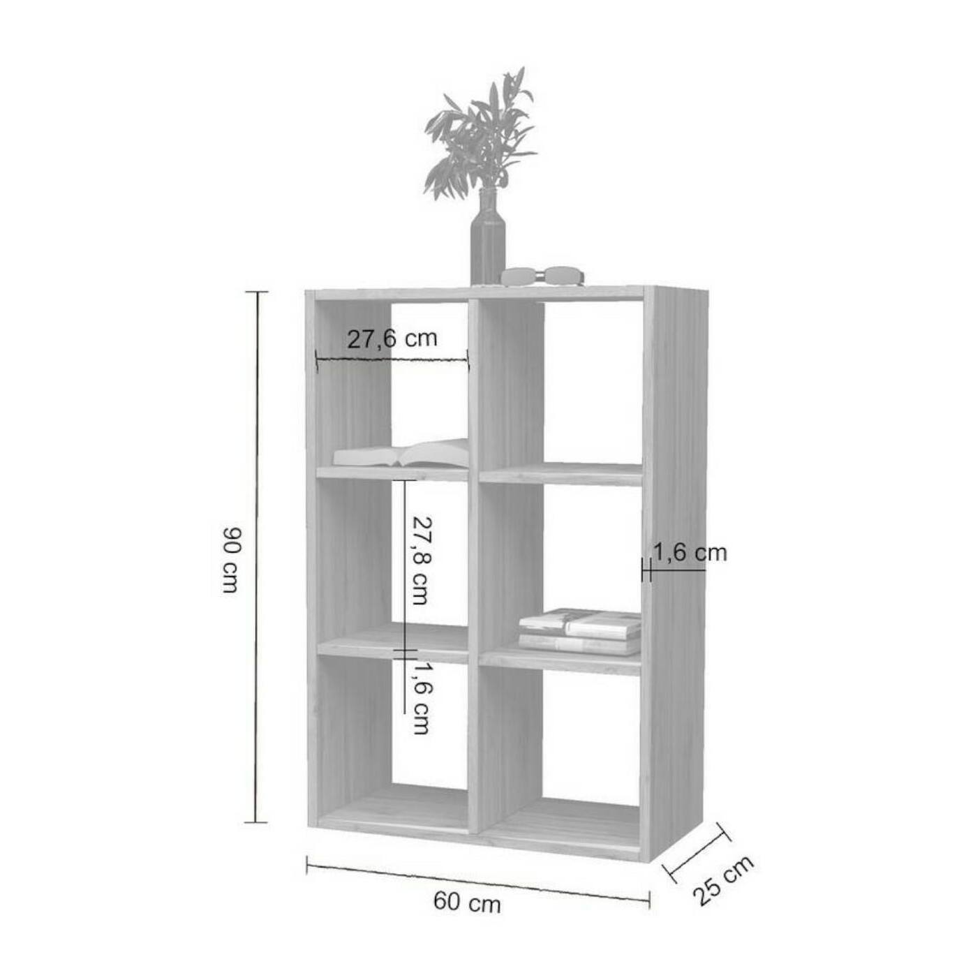 Libreria Rodrigo, Mobile con ripiani, Biblioteca da ufficio, 100% Made in Italy, Rovere, cm 60x25h90