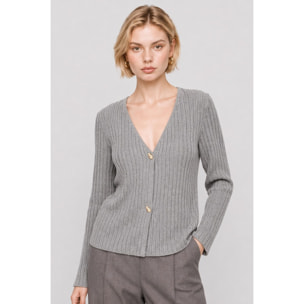 Kocca - Cardigan da donna a coste in viscosa con scollo a V Donna