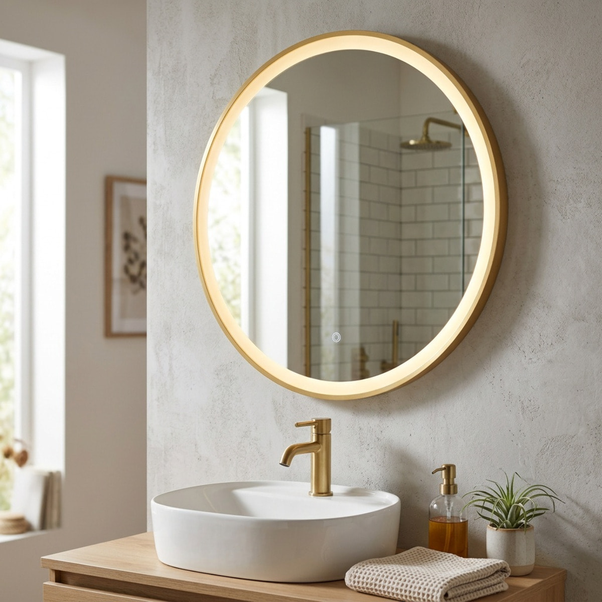 Miroir LED rond 60 cm avec cadre doré et capteur tactile SAT (SATZLED60ZL)