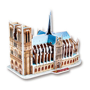 Puzzle 3D di cartone della Cattedrale di Notre Dame situata a Parigi. 39 pezzi.