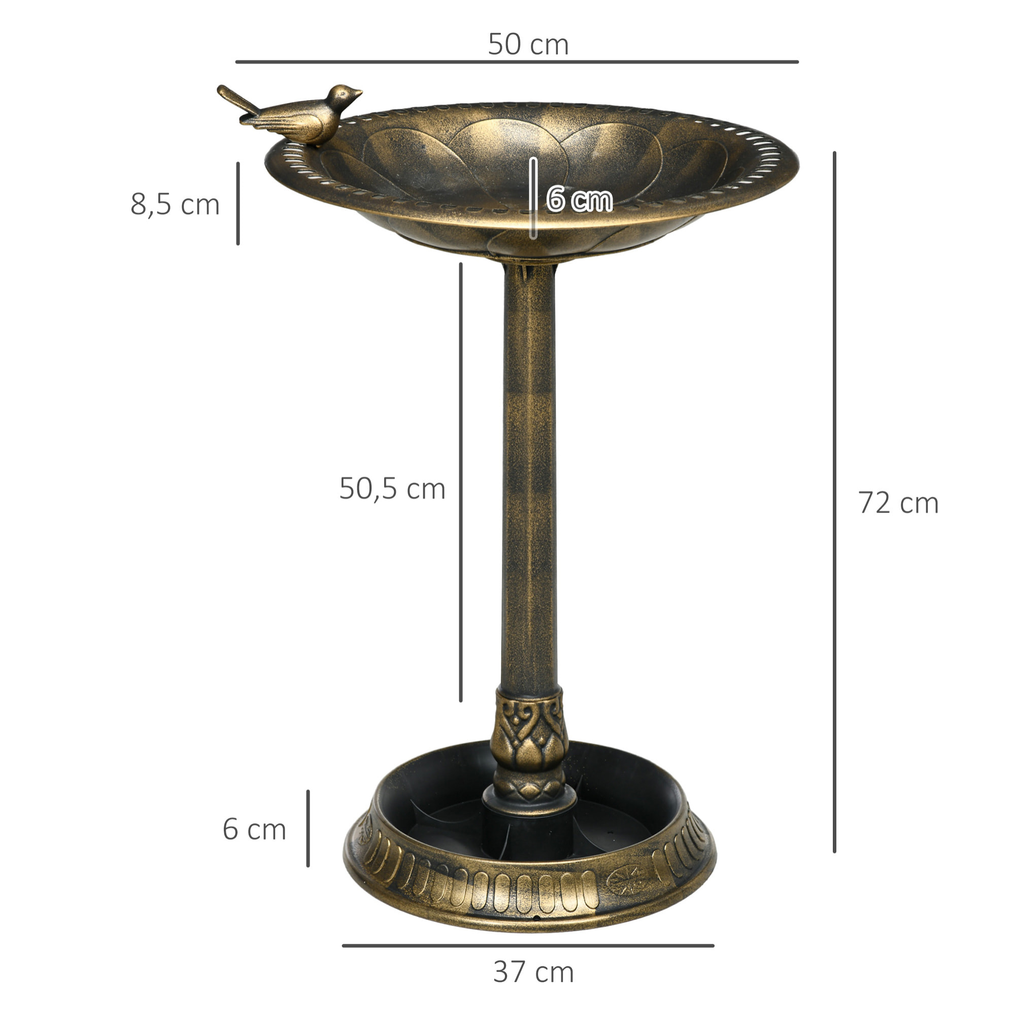 Bain d'oiseaux abreuvoir pour oiseaux jardinière 3 en 1 dim. Ø 50 x 72H cm PP bronze antique