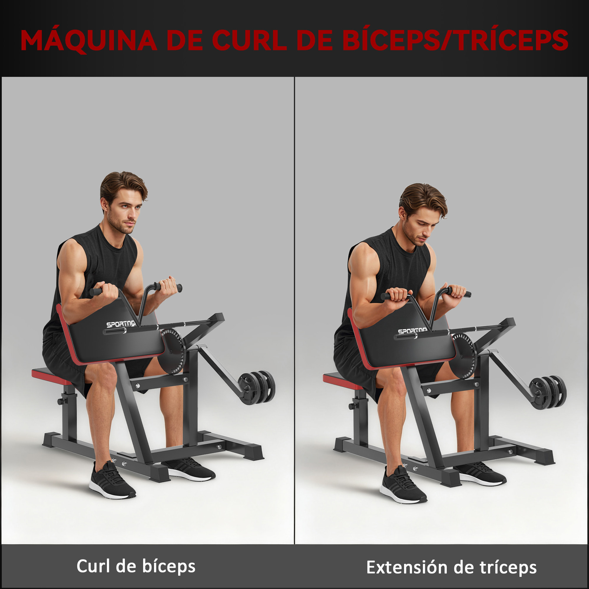 Máquina de Bíceps y Tríceps 2 en 1, Banco de Curl de Predicador con Asiento y Apoyo de Codo Ajustables, Máquina de Curl de Bíceps y Extensión de Tríceps para Entrenamiento en Gimnasio, Casa