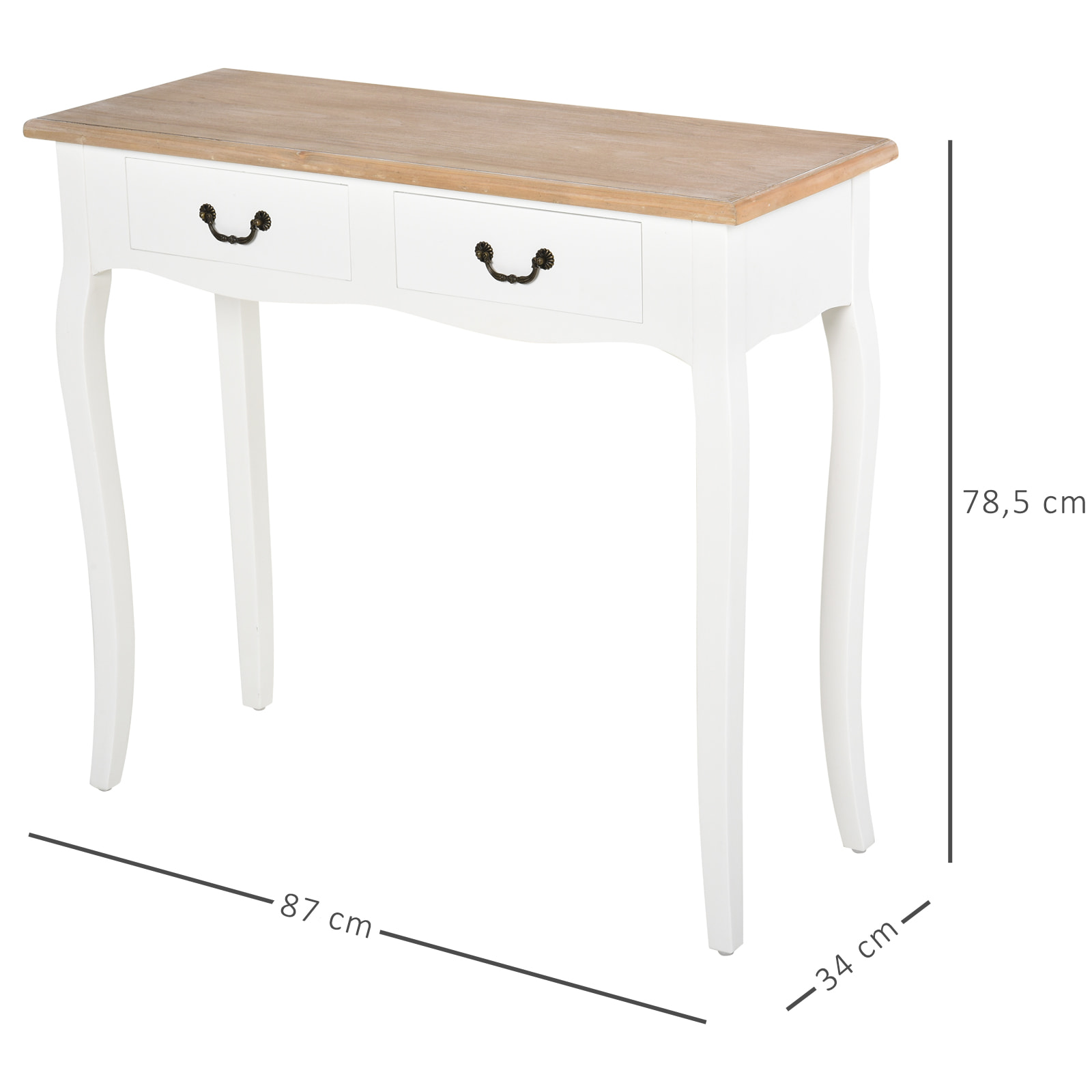 Mesa de Consola Auxiliar Retro de Madera 87x34x78,5cm Blanco