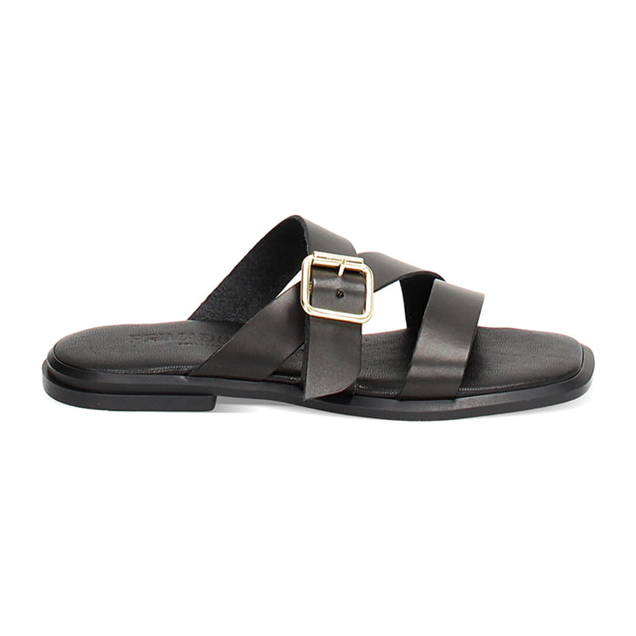 Ciabatta noir en cuir
