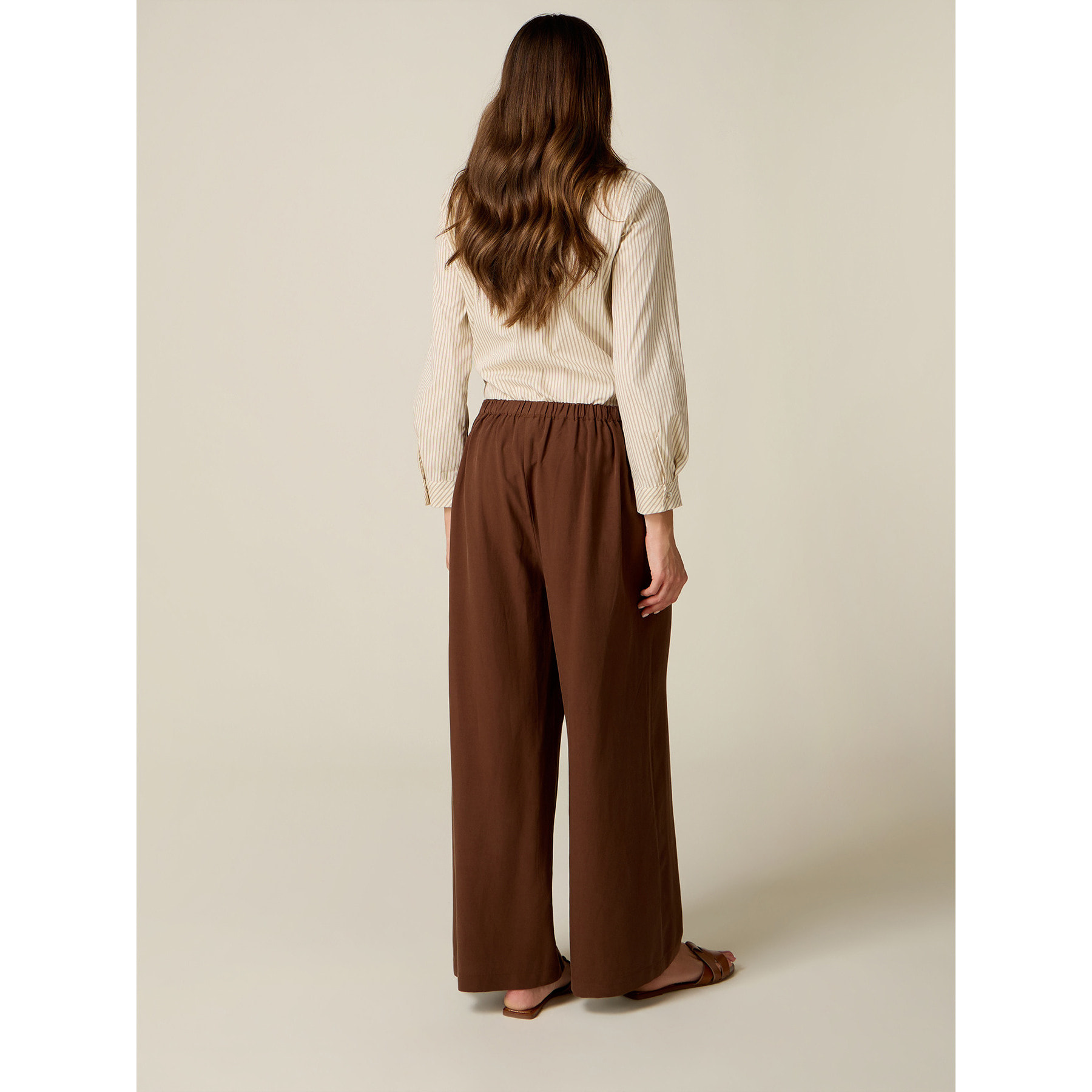 Oltre - Pantaloni palazzo misto lino - Marrone