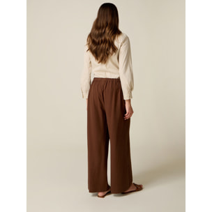 Oltre - Pantaloni palazzo misto lino - Marrone