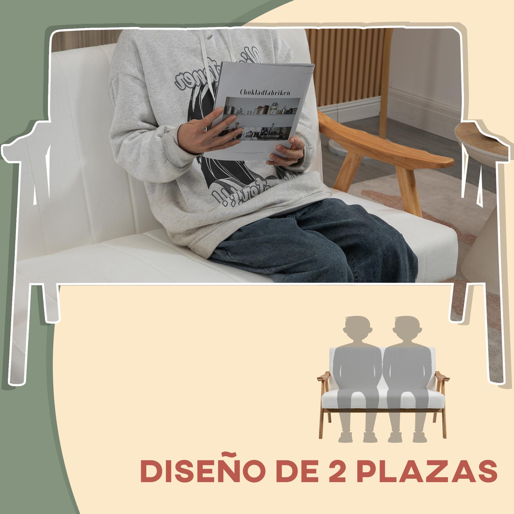 Sofá de 2 Plazas Moderno Sofá de Salón Decorativo Tapizado en Poliéster con Asiento Acolchado y Patas de Madera para Dormitorio Carga 200 kg 126x74x82 cm Crema