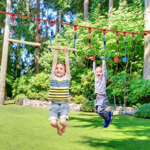 Parcours d'obstacles ninja enfant - 30 accessoires, 10 m de slackline - sac de transport - bleu rouge