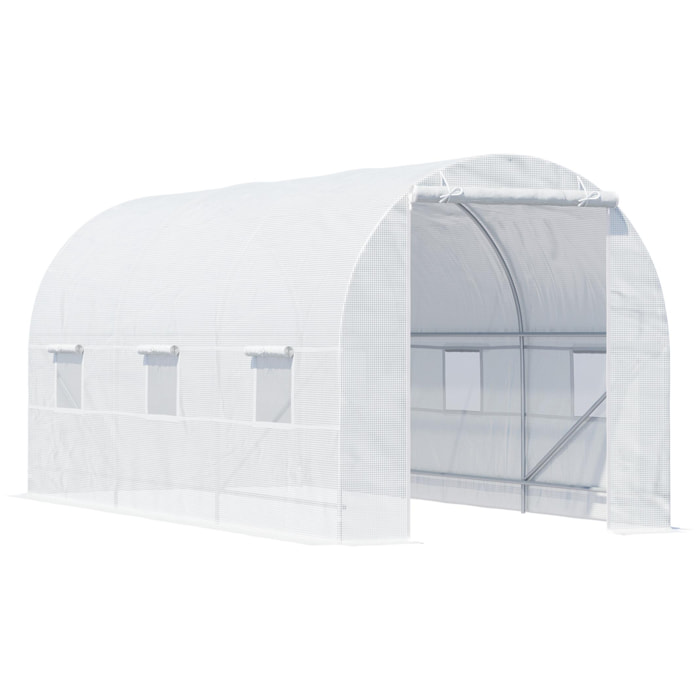 Serre de jardin tunnel surface sol 9 m² 4,5L x 2l x 2H m châssis tubulaire renforcé 18 mm 6 fenêtres blanc