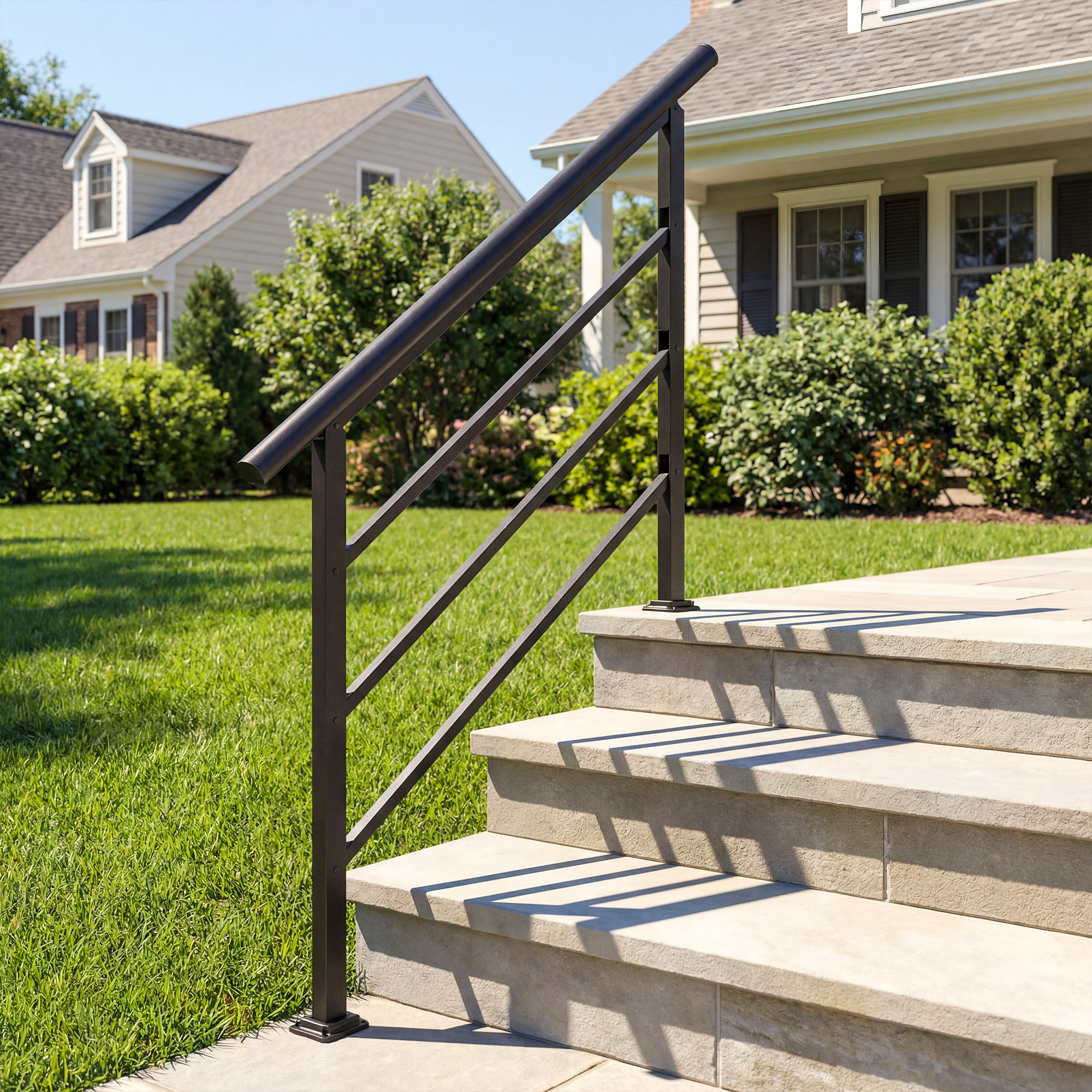 Barandilla de Escalera, 131 cm, Pasamanos para Escalera con Kit de Instalación, Ángulo Ajustable para 1-4 Escalones, para Porches, Madera y Concreto, para Exterior, Terraza, Patio, Negro