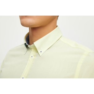 Camicia Uomo 1 Bottone Button Down Manica Corta Slim Cotone Poliestere Oxford Giallo