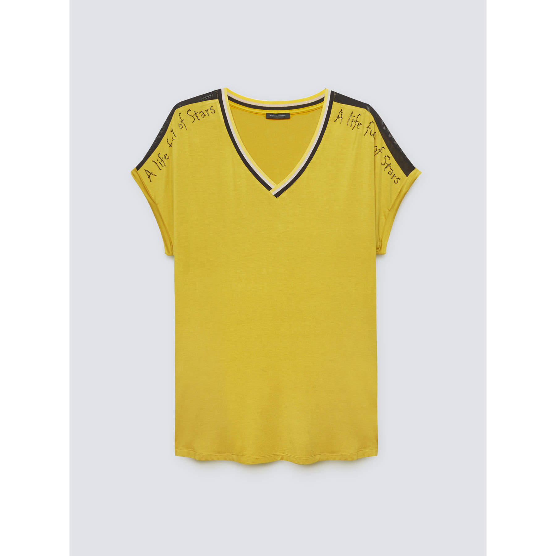 Fiorella Rubino - Camiseta con detalles de rayas y aplicaciones - Amarillo