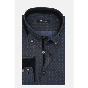 Camicia Uomo 2bottoni Button Down Doppio Collo Slim Jacquard Fantasia Nero/Grigio Chiaro