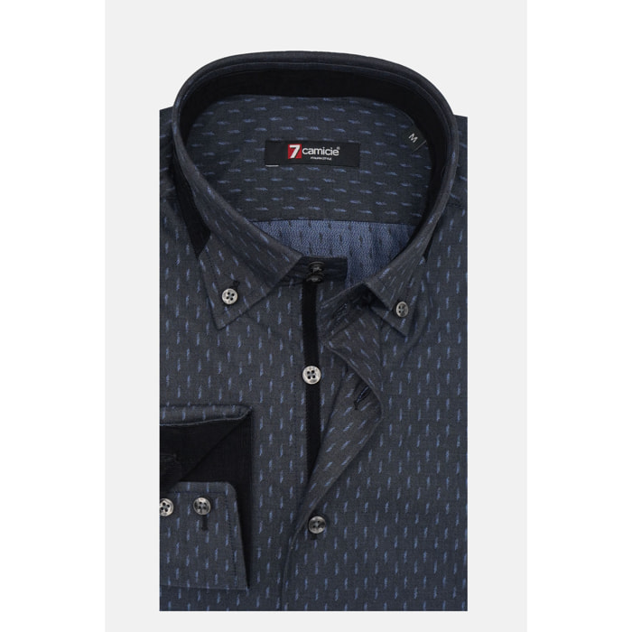 Camicia Uomo 2bottoni Button Down Doppio Collo Slim Jacquard Fantasia Nero/Grigio Chiaro