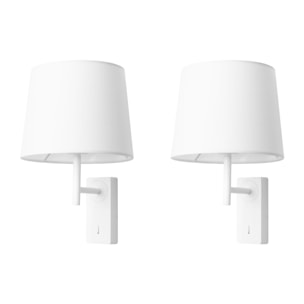 FORLIGHT Aura - 2 Apliques de Pared para Dormitorio E27 con Interruptor ON/OFF en la Base. Color Blanco con Pantalla de Textil