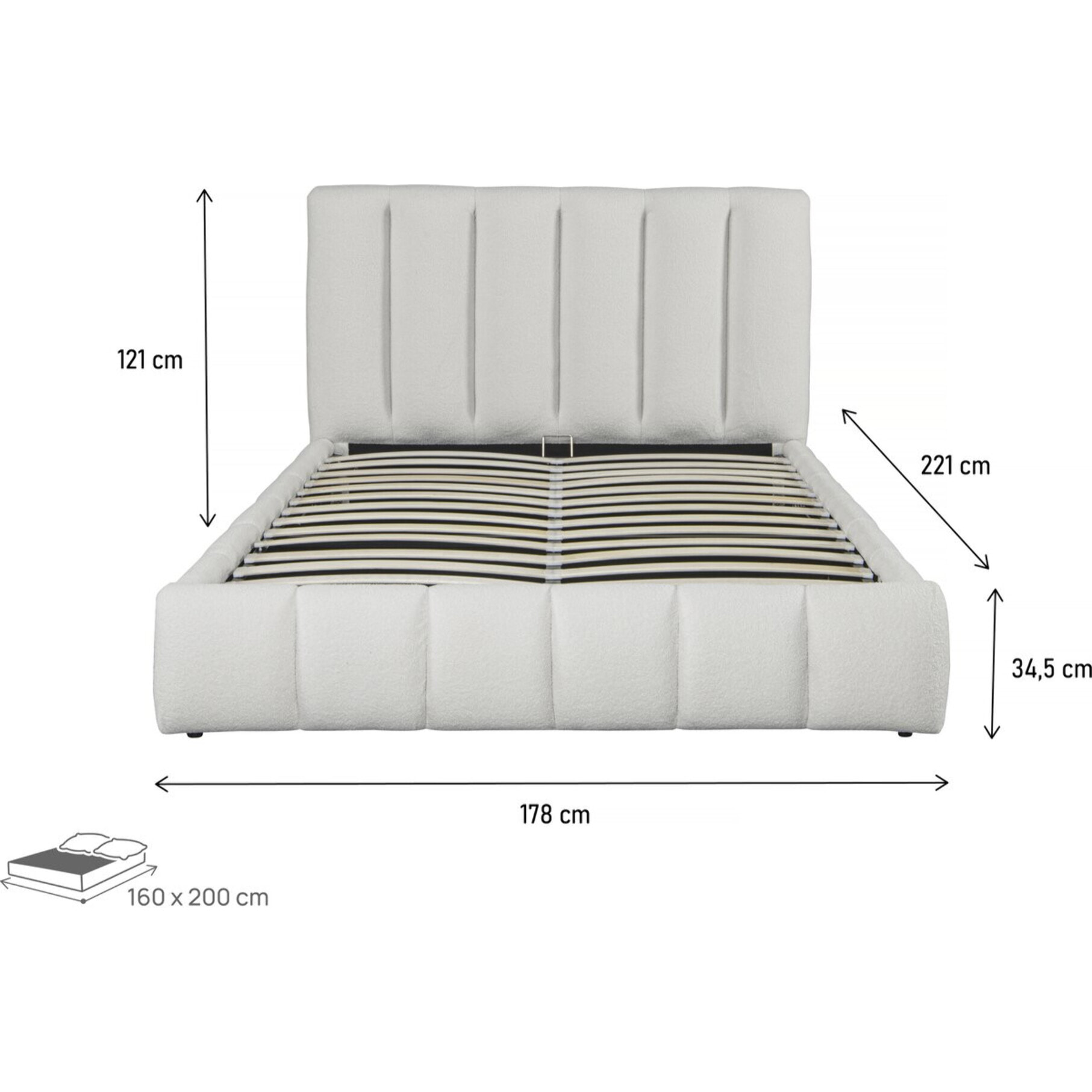 Lit bouclette avec coffre "Annie" - 160 x 200 cm - Blanc