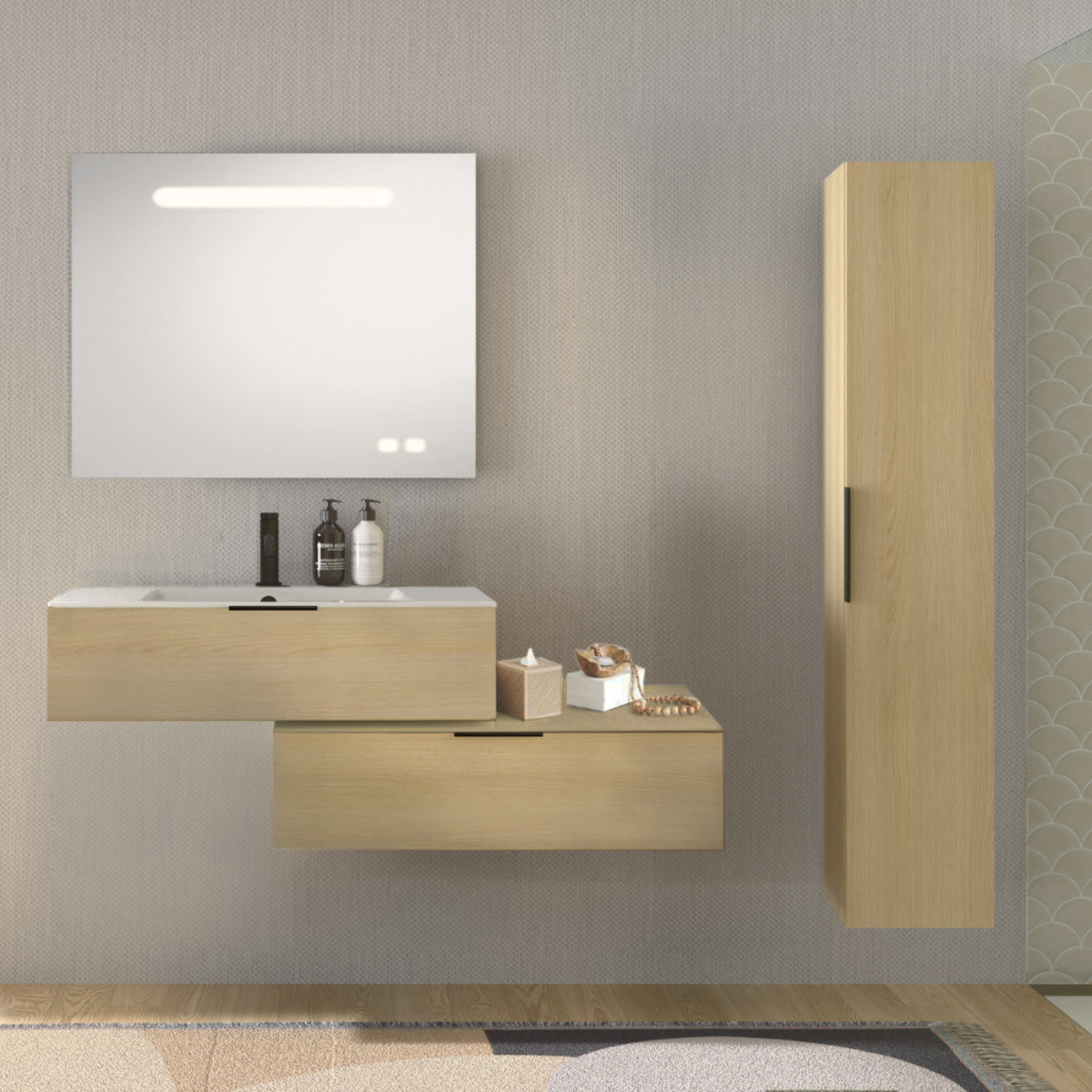 Meuble vasque de salle de bain 120 cm BURGBAD Olena en décalé chêne clair