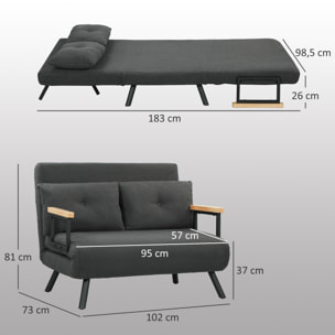 Sofá Cama de 2 Plazas 4 en 1 Sofá Cama Plegable Tapizado en Borreguito con Respaldo Ajustable de 5 Niveles y Almohadas Acolchadas para Oficina Dormitorio Salón 102x73x81 cm Gris Oscuro