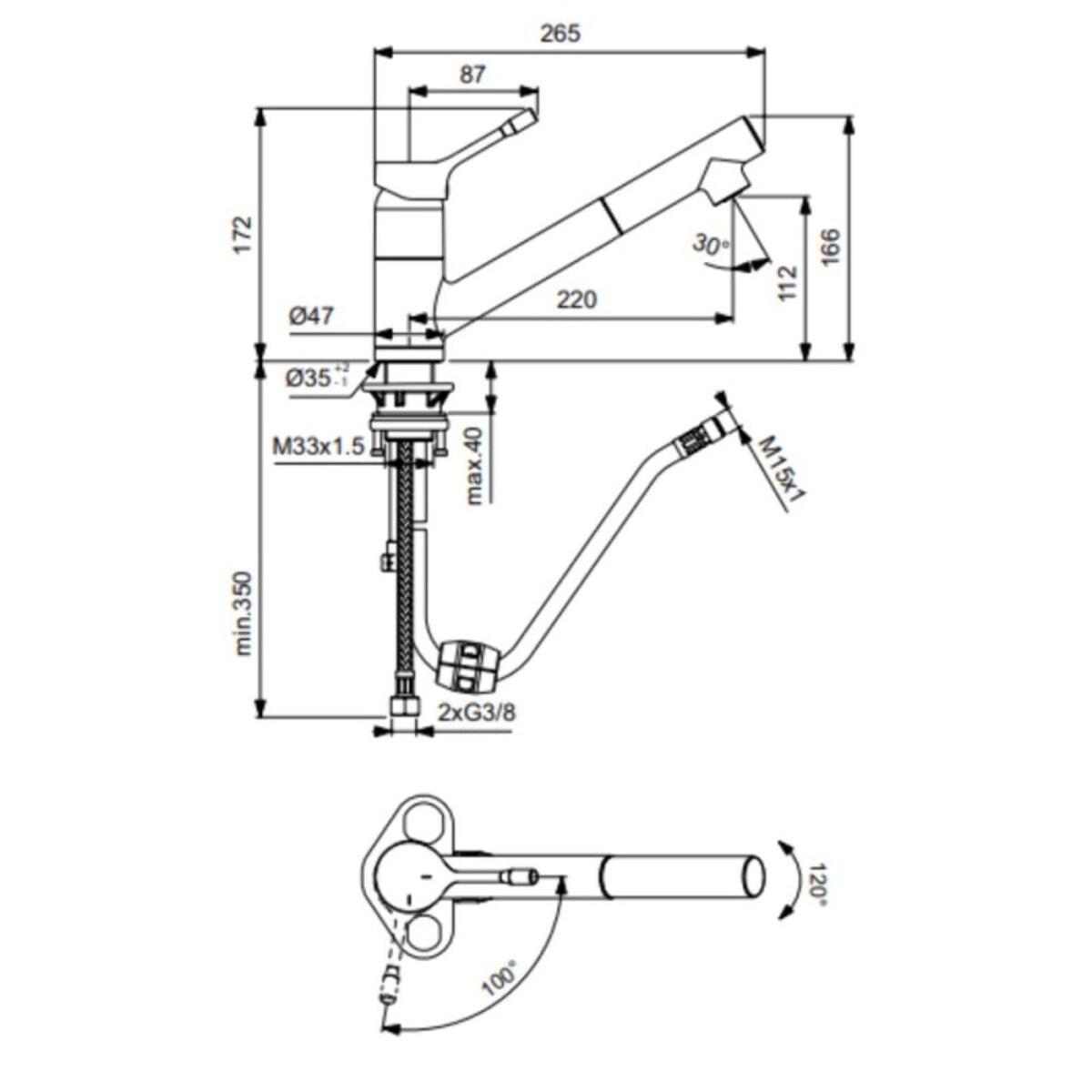 Robinet de cuisine avec douchette IDEAL STANDARD Ceralook bec bas chromé