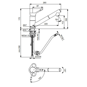 Robinet de cuisine avec douchette IDEAL STANDARD Ceralook bec bas chromé