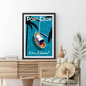 Poster de port cros Affiche + cadre en bois - Noir