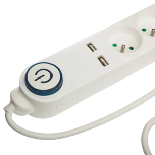 Multiprise 5 prises avec terre et 2 prises USB