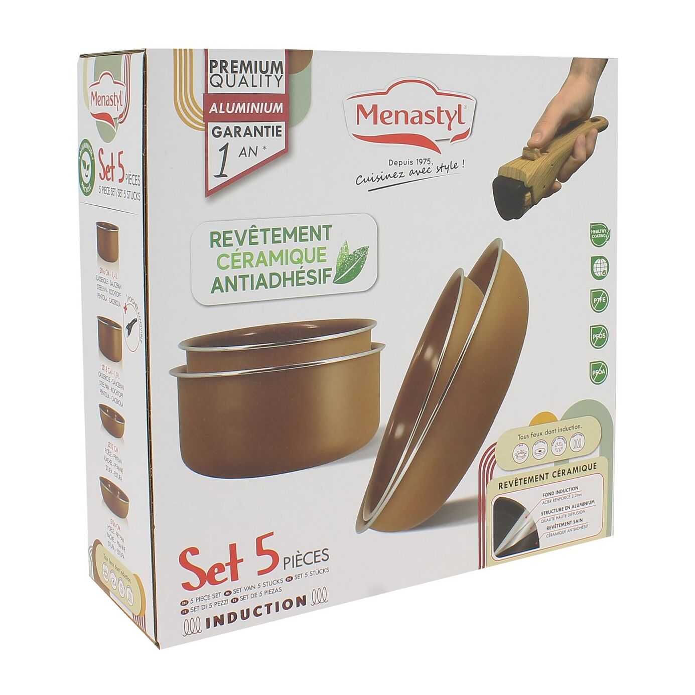 Batterie de cuisine 5 pièces en aluminium recyclé marron