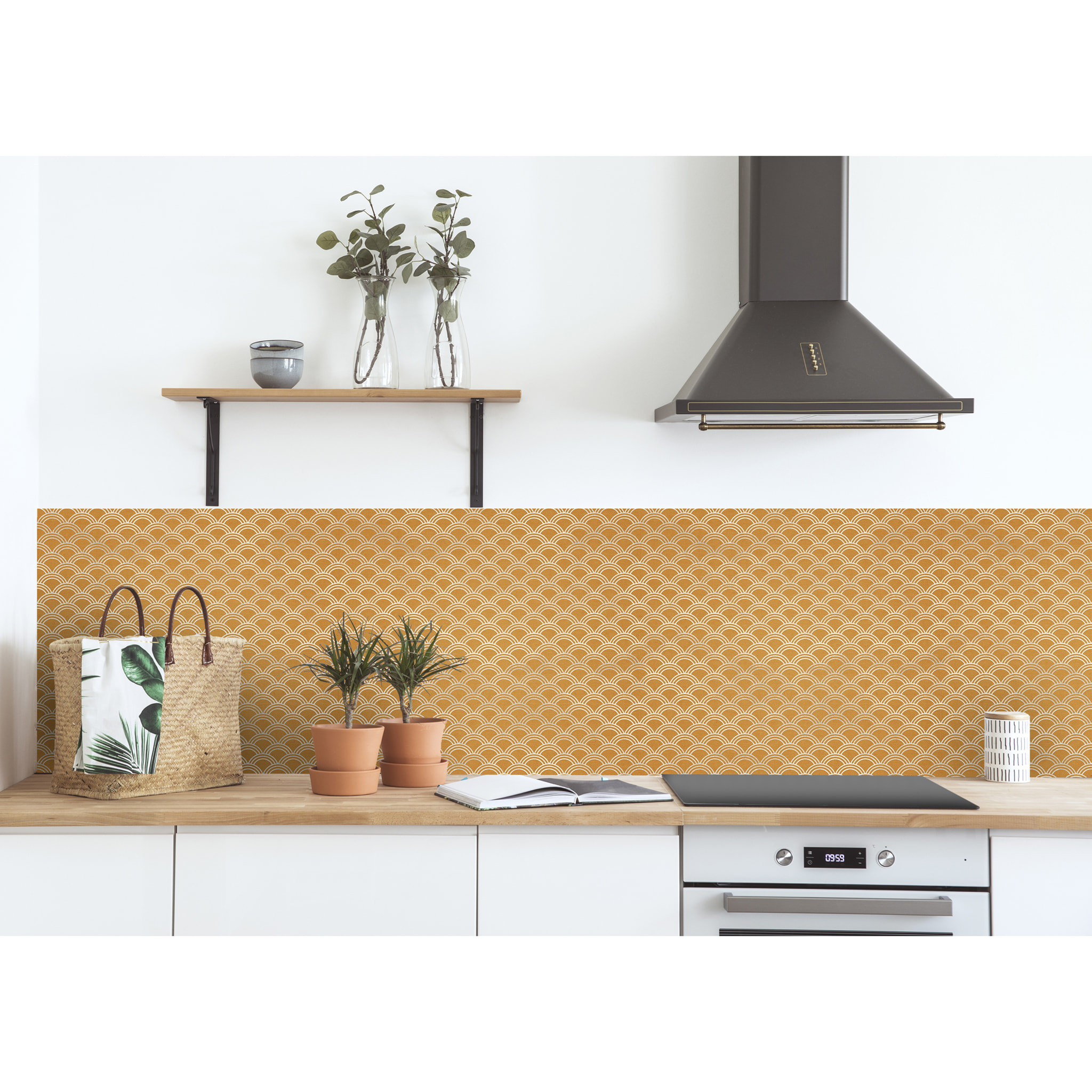 Stickers adhesivos de CERAMIKO - Olas japonesas color Mostaza 80x210