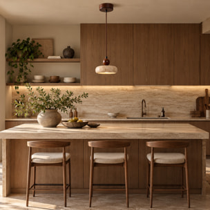 Suspension design ronde en travertin et bois effet noyer TIVOLI